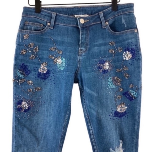 FOR THE REPUBLIC DENIM EMBELLISHED DISTRESSED SKINNY JEANS - Picture 1 of 8